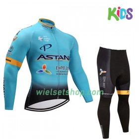 Kind Fietskleding (Wielershirt Lange Mouw + Fietsbroek Lang) 2017 Astana Pro Team N001